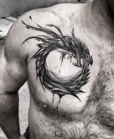 Circular sketch style dragon tattoo by Inez Janiak