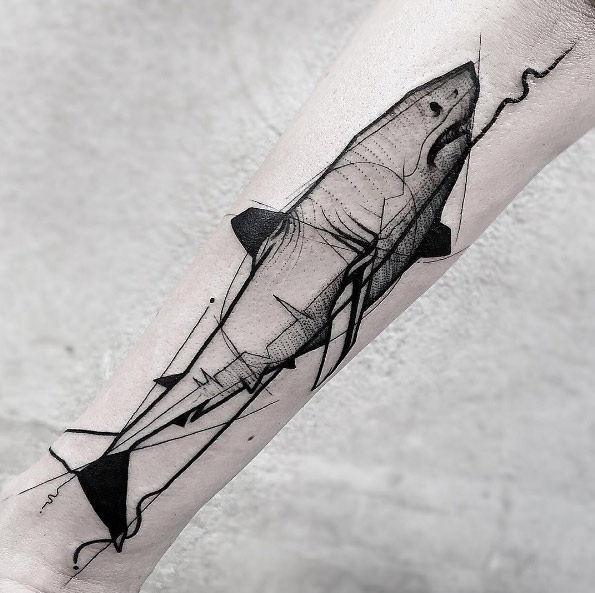 Sketched shark tattoo by Frank Carrilho