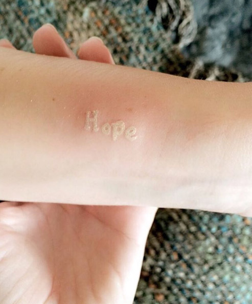 'Hope' white ink tattoo by Nikki Lynn