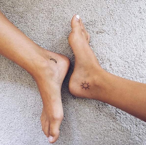 Sun and moon ankle tattoos