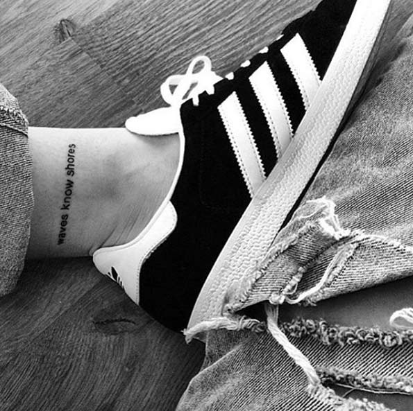 Text ankle tattoo by Yi