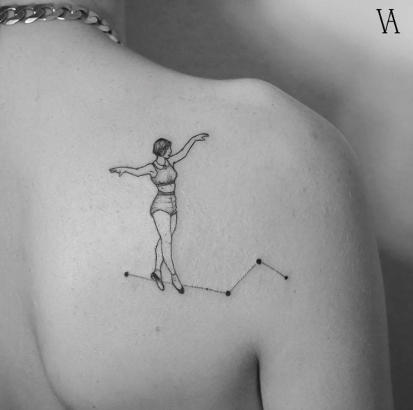 Tight rope walker tattoo by Violeta Arús