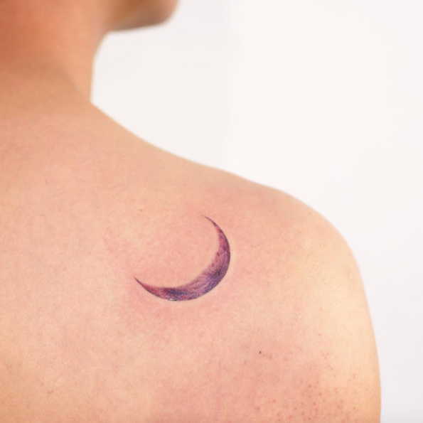 Violet crescent moon tattoo by Tattooist Doy