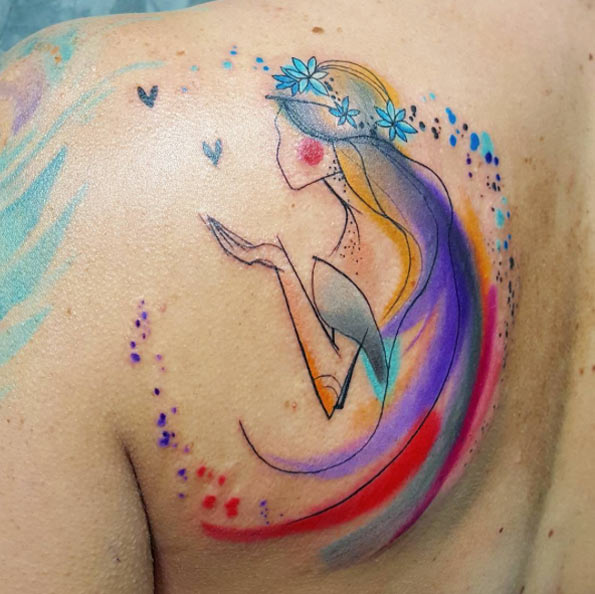Watercolor woman tattoo by Simona Blanar