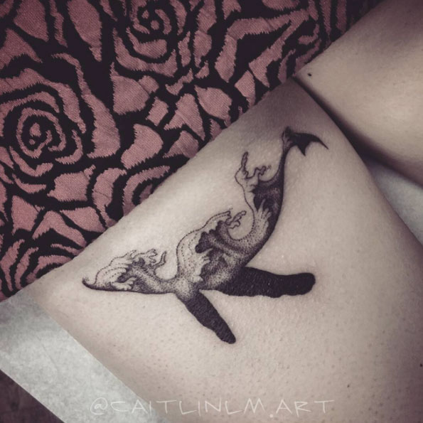Wavy whale tattoo by Caitlin Lindstrom-Milne