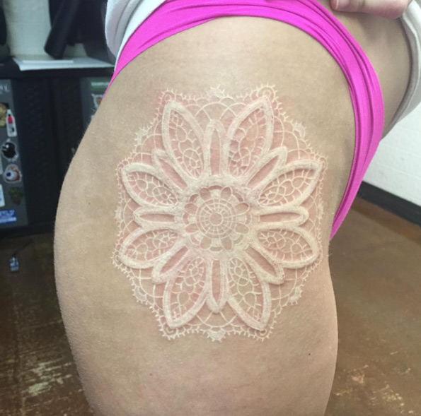 Mandala white ink tattoo by Jason Standridge