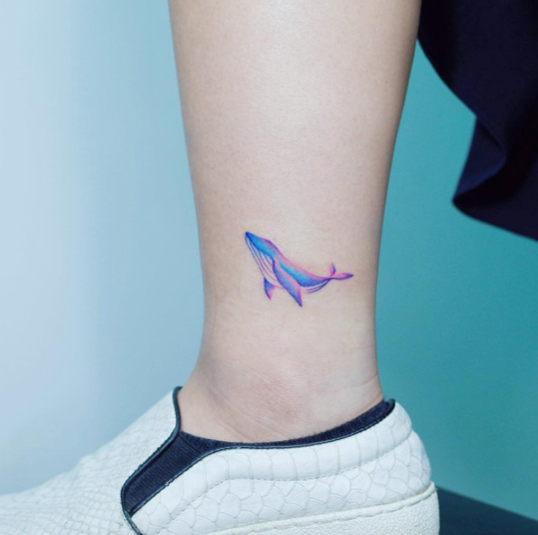 Gorgeous whale tattoo on ankle by IDA