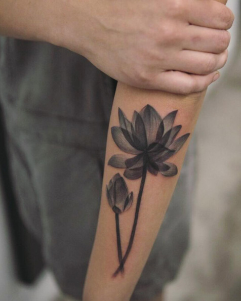 X-ray lotus flowers on forearm by Joice Wang