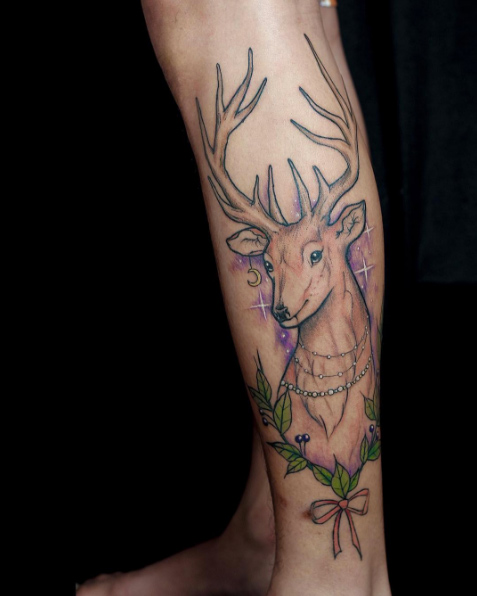 Magical deer tattoo by Anzo Choi