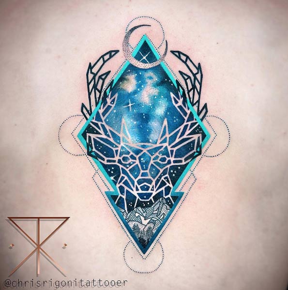 Geometric stag tattoo by Chris Rigoni
