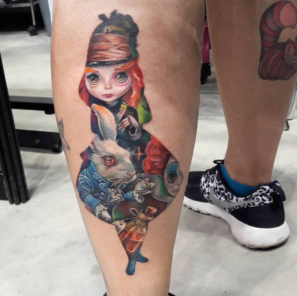 Alice in Wonderland collage tattoo by Greta