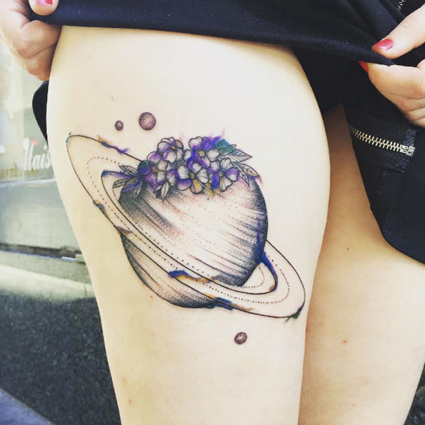 Beautiful Saturn tattoo by Jess Ika