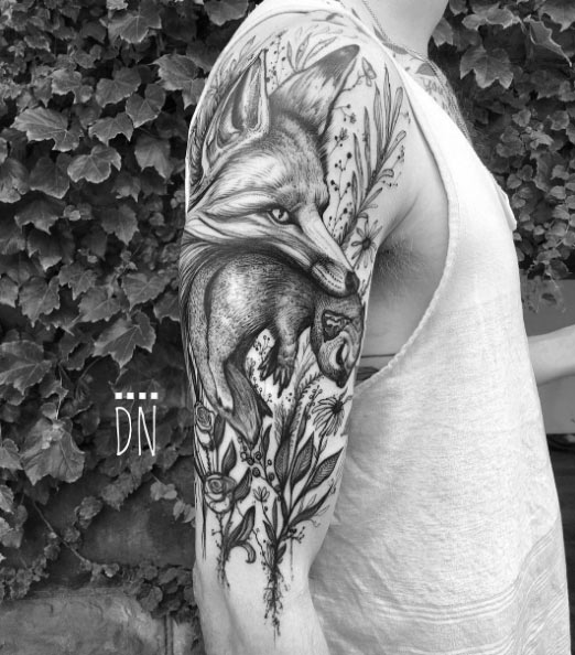 Blackwork fox tattoo by Dino Nemec