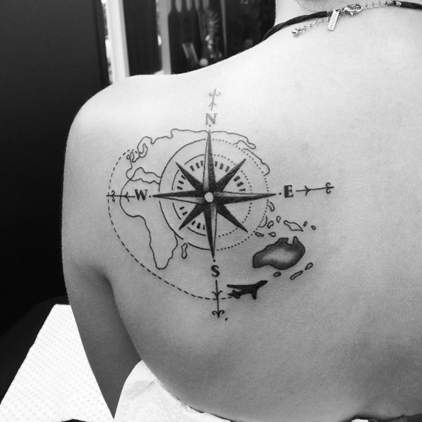 Compass travel composition tattoo via Leonie