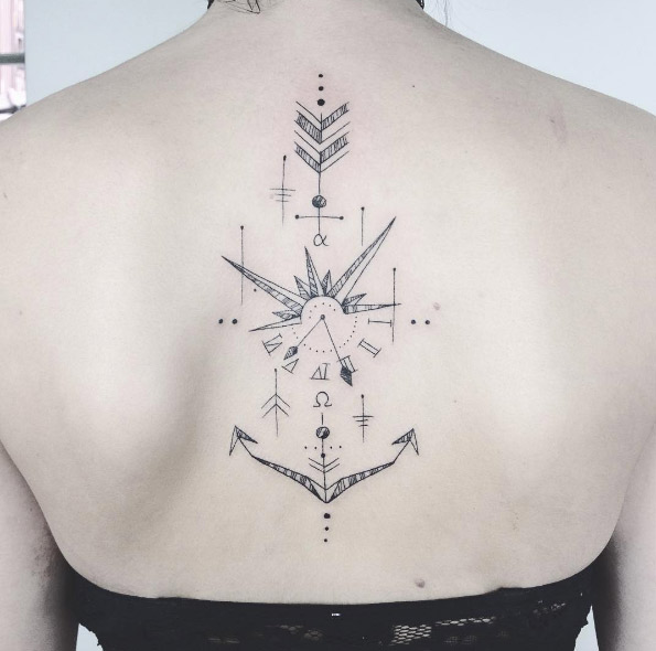 Geometric clock and arrow tattoo by Susboom
