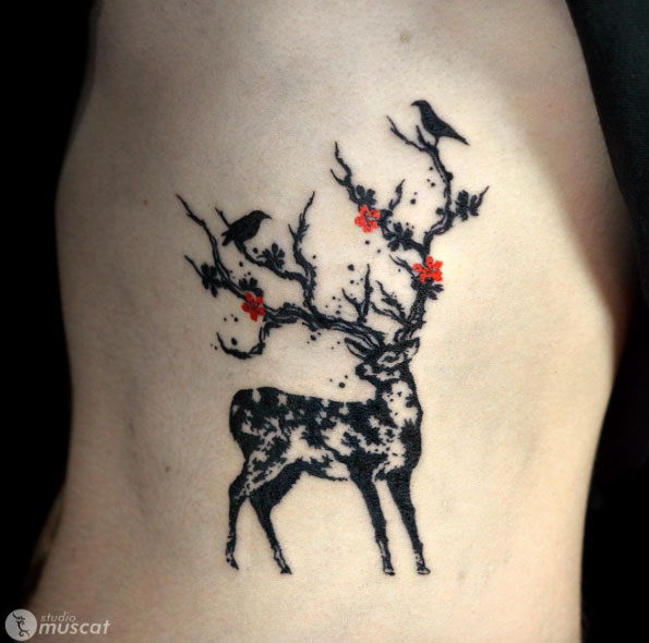 Stag tattoo by Asao