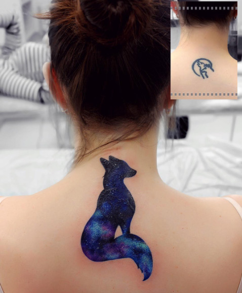 Cosmic fox tattoo by Anna Yershova