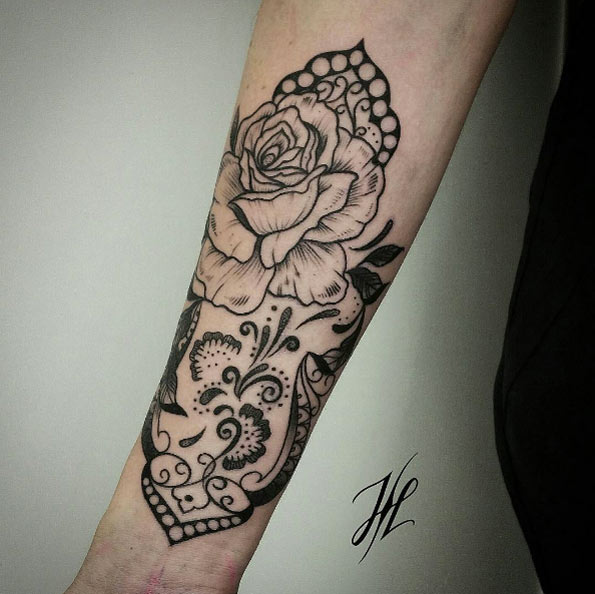 Creative neo traditional forearm tattoo by Marjorianne
