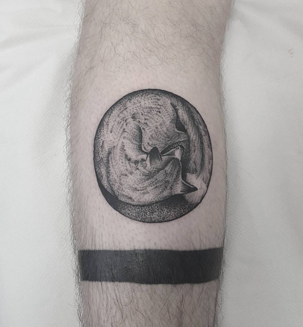Curled up fox tattoo by Jules Gordon