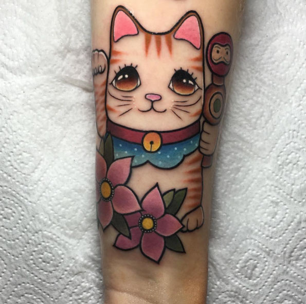 Cute kitten tattoo by Anastasia Slutskaya