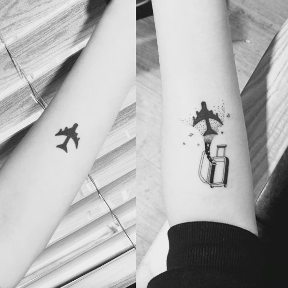 Creative luggage travel tattoo by Masa 