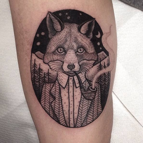 Dapper fox tattoo by Suflanda