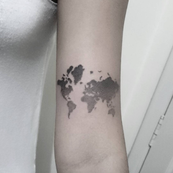 Dotwork world map tattoo by Otavio Borges