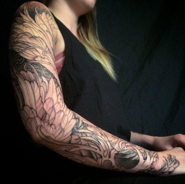 Feathered sleeve in progress by Jeff Gogue