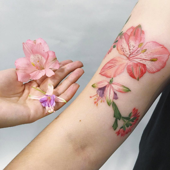 Fuchsia flower tattoos by Rita