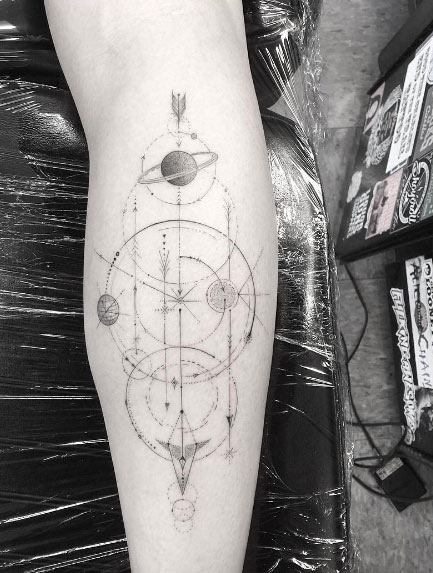 Geometric space tattoo by Doctor Woo