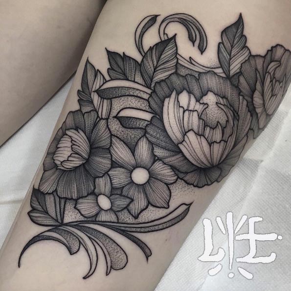Line and dotwork flowers by Lawrence Edwards