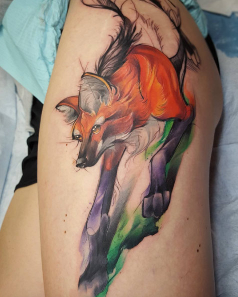 Maned fox tattoo by Jorell