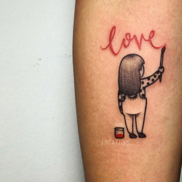 Adorable painted love tattoo by Fin Tattoos