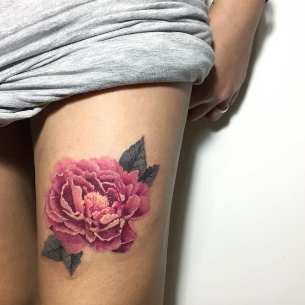Pink peony tattoo by Nadya Natassya