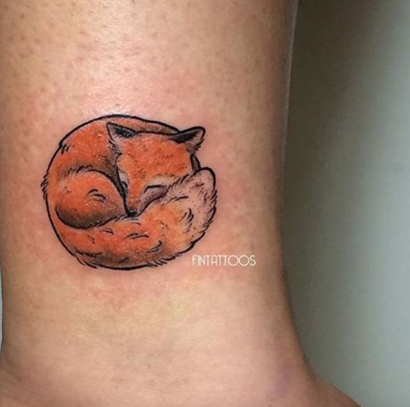 Sleepy little red fox tattoo by Fin Tattoos