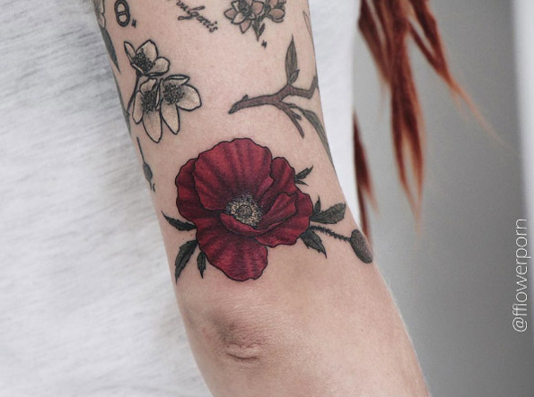 Red poppy tattoo by Olga Nekrasova