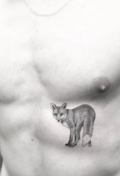 Single needle fox tattoo by Doctor Woo