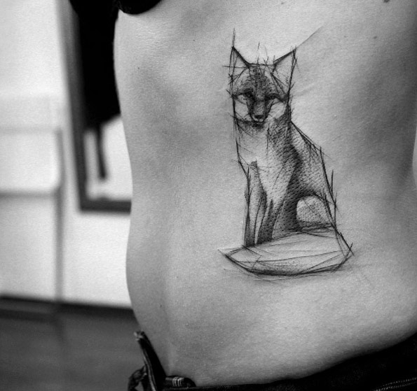 Sketch style fox tattoo by Kamil Mokot