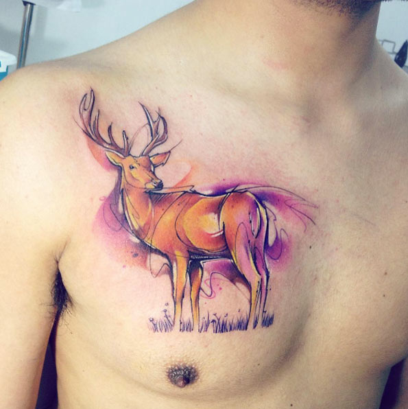 Psychedelic stag tattoo by Adrian Bascur