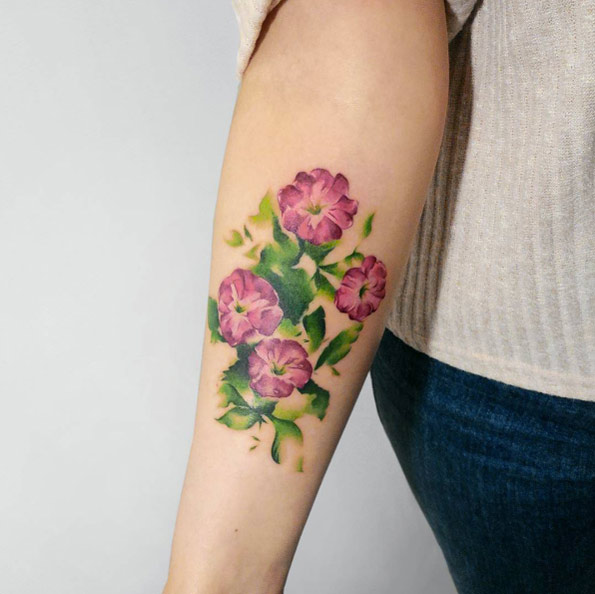 Watercolor florals on forearm by Irina Doroshenko