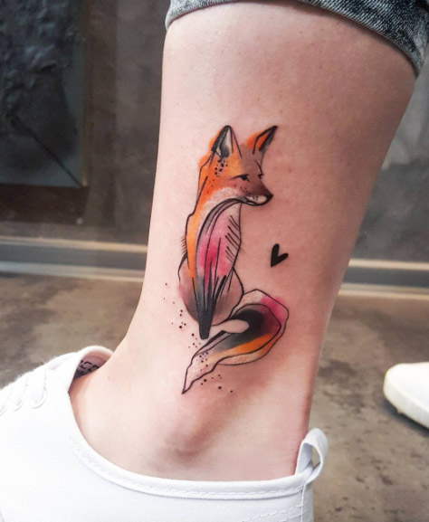 Watercolor fox on ankle by Simona Blanar