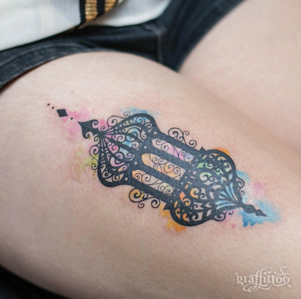 Watercolor lantern tattoo by Tattooist River