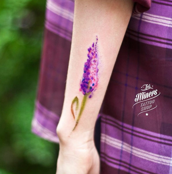 Watercolor lavender flower tattoo by Magdalena