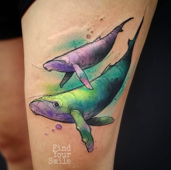Stunning watercolor whales by Russell Van Schaick