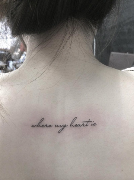 Cursive 'Where my heart is' tattoo by Zeke Yip