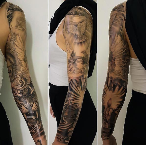 Beautiful black and grey ink sleeve by Jieny