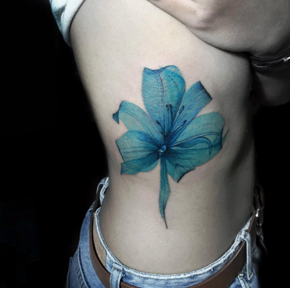 X-ray lily flower tattoo with color by Nadya Natassya