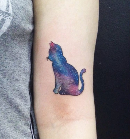 Cosmic cat tattoo by Stefani Arruda
