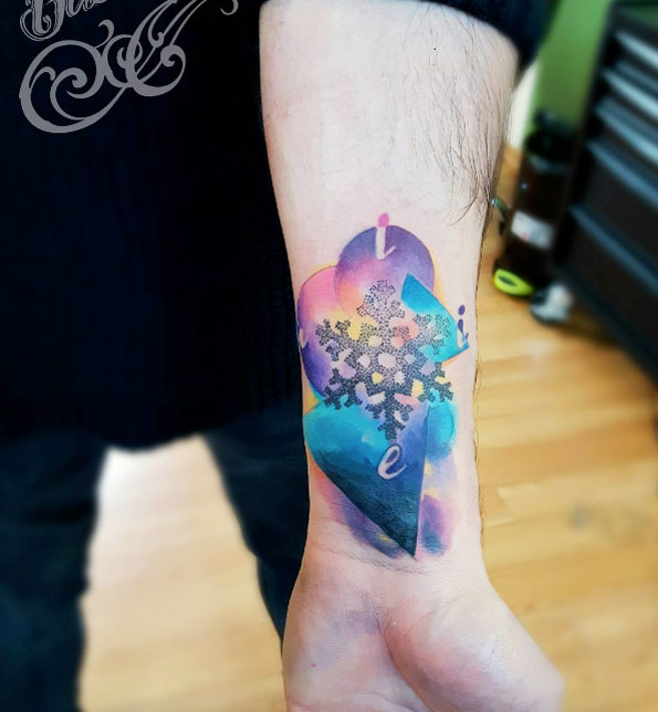 Watercolor snowflake tattoo by Simina