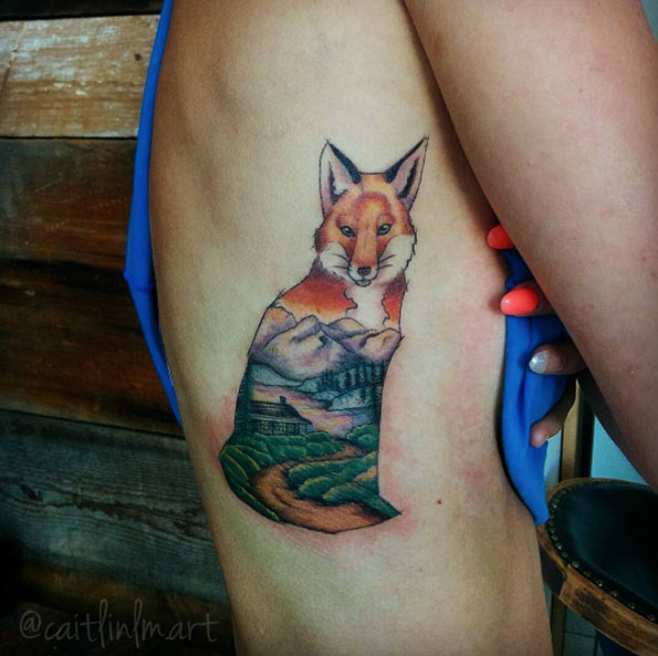 Vivid fox tattoo by Caitlin Lindstrom-Milne